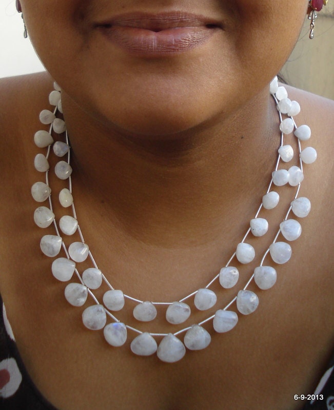 Drop Halskette Aktionsbereich 2 Line Vtj Ehs, Vintage Mondstein Facettierte Perlen von tribalsilver99