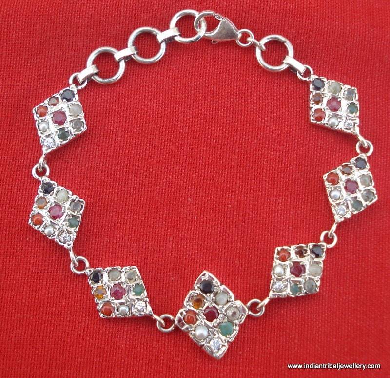 Ethno Silber Navratan Armband Mit Neun Edelsteinen von tribalsilver99