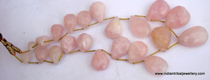 Jahrgang 510 Ct Facettierte Rosenquarz Stein Tropfen Halskette von tribalsilver99