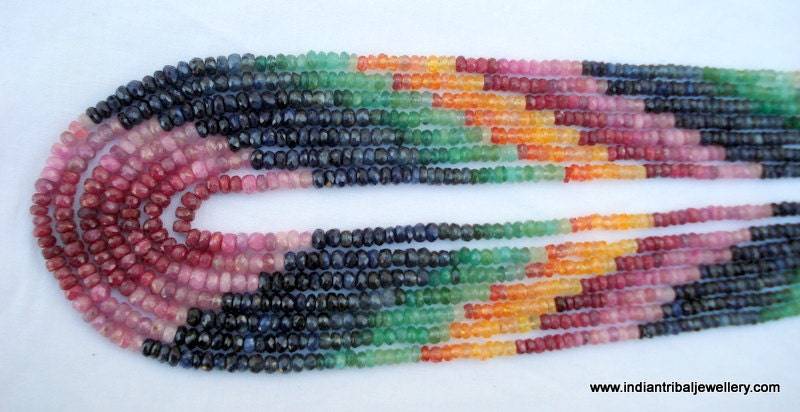 Multy Edelstein Halskette Strang Rubin Smaragd Saphir Facettierten Perlen von tribalsilver99