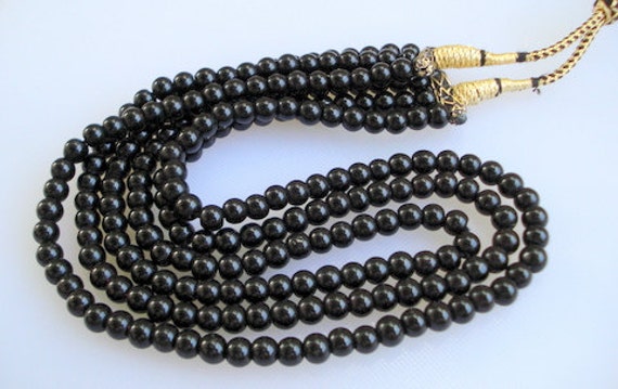 Schwarze Onyx Edelstein Perlen Halskette Strang 3 Linie Indien von tribalsilver99