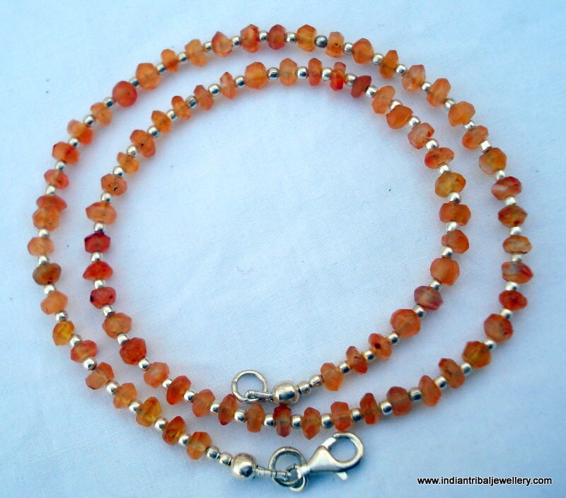 Sterling Silber & Karneol Edelstein Stein Perlen Kette Halskette von tribalsilver99