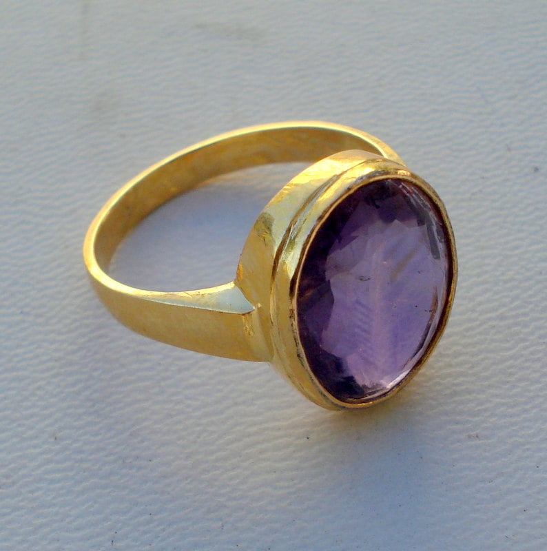Vintage 18Kt Goldring Amethyst Edelstein Ring Handmade Schmuck Rajasthan India von tribalsilver99