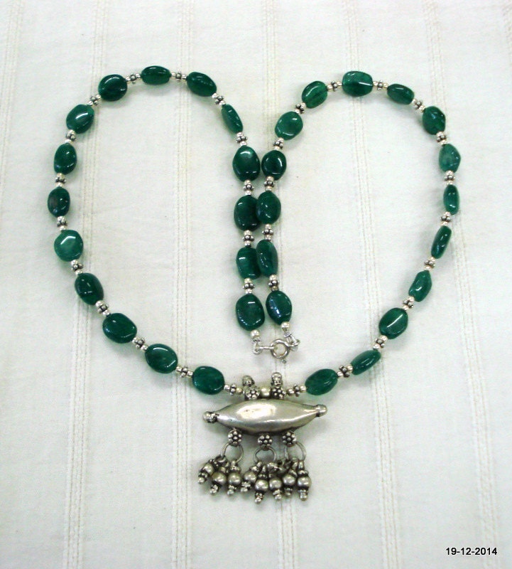 Vintage Halskette Silber Kette Jade Perlen Alt Anhänger von tribalsilver99