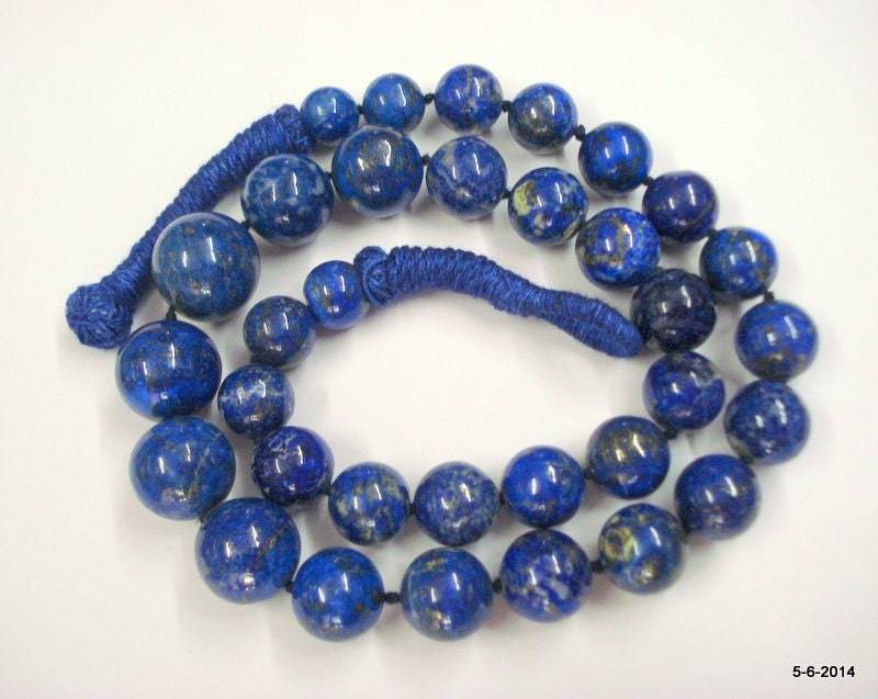 Vintage Natural Lapislazuli Edelstein Runde Perlen Halskette India von tribalsilver99