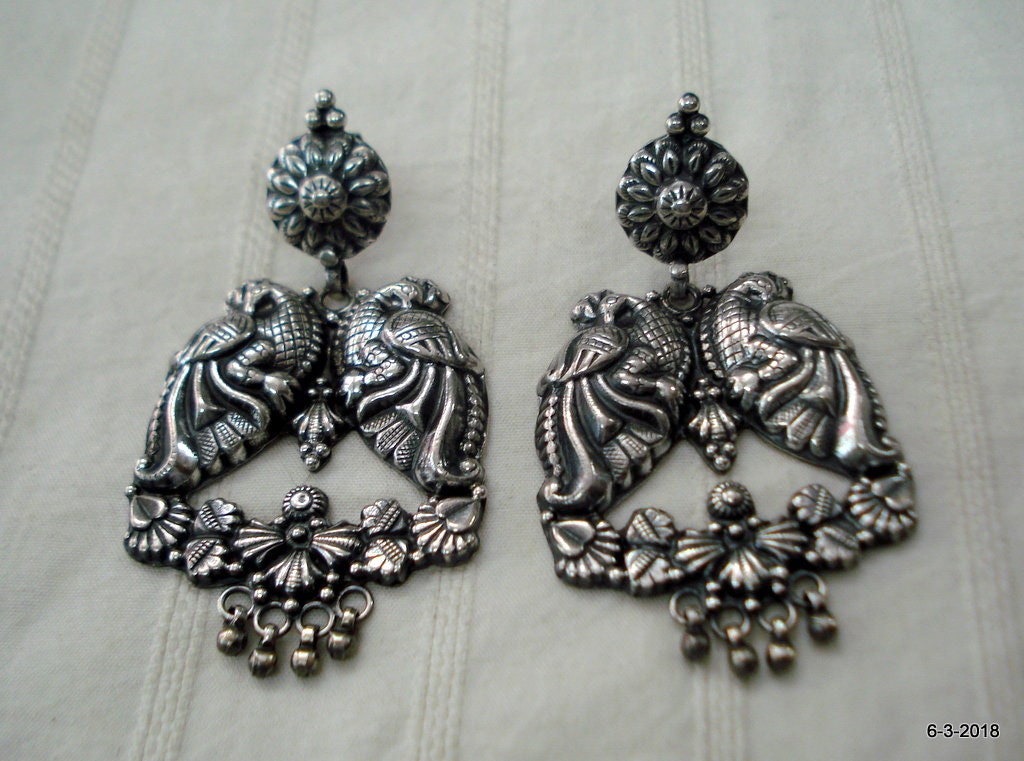 Vintage Ohrringe Sterling Silberohrringe Pfau Design-Ohrringe Ohrstecker von tribalsilver99