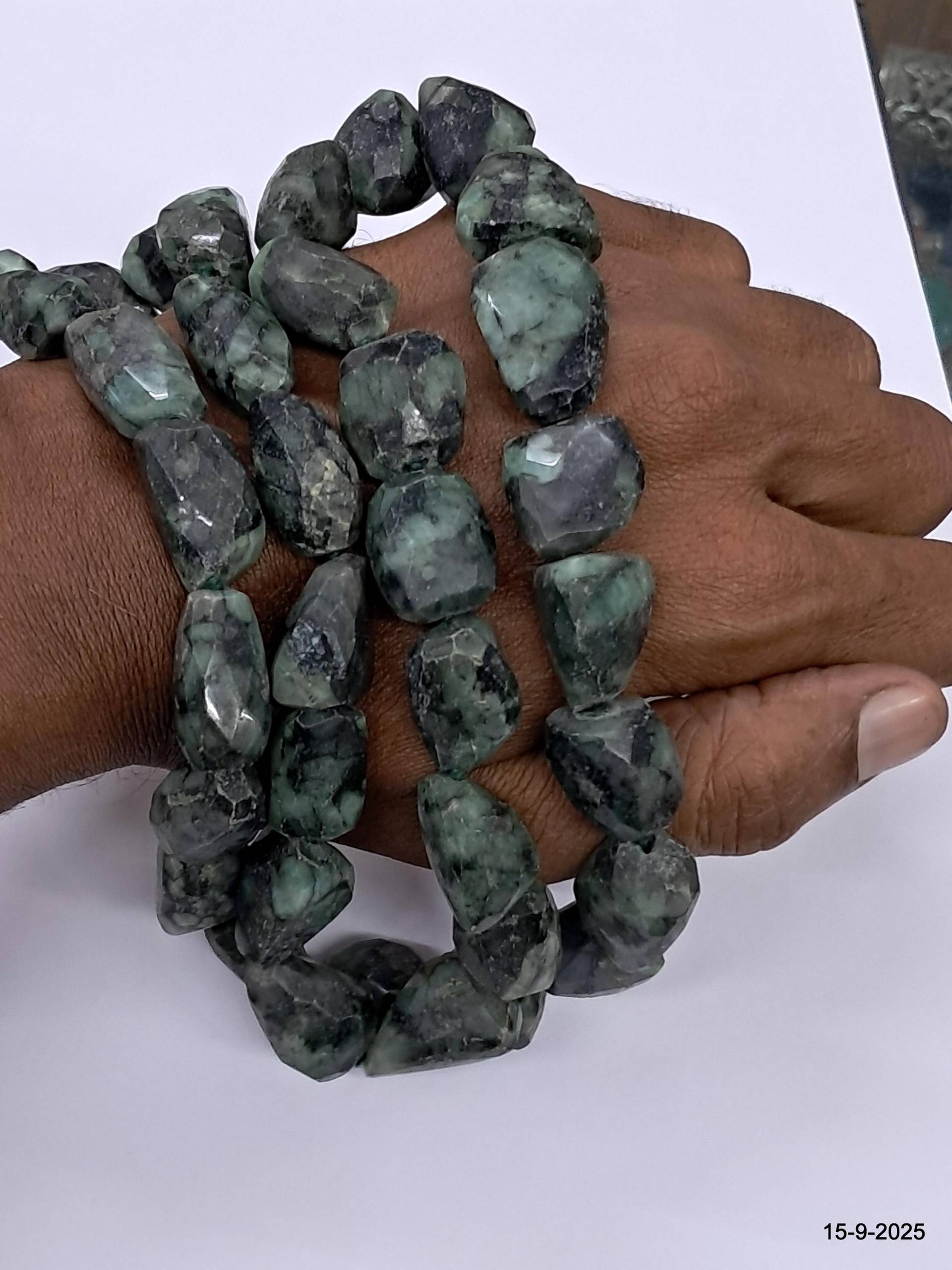 Vintage Smaragd Edelstein Facettiert Getrommelt Perlen Halskette Indien von tribalsilver99