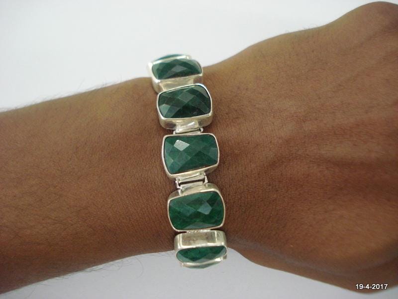Vintage Sterling Silber Armband Armreif Smaragd Farbe Edelstein Vintage Sterling Silber Armband Armreif Smaragd Farbe Edelstein von tribalsilver99