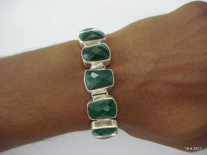 Vintage Sterling Silber Armband Armreif Smaragd Farbe Edelstein von tribalsilver99