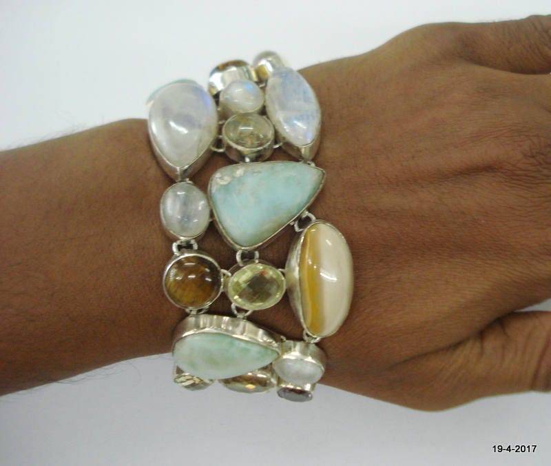 Vintage Sterling Silber Armband Manschette Multi Edelstein von tribalsilver99