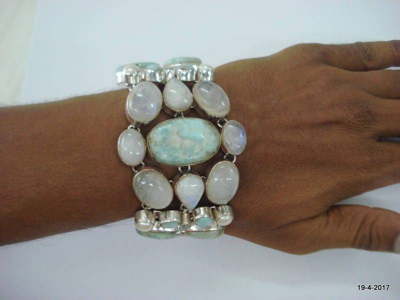 Vintage Sterling Silber Armband Manschette Multi Edelstein von tribalsilver99