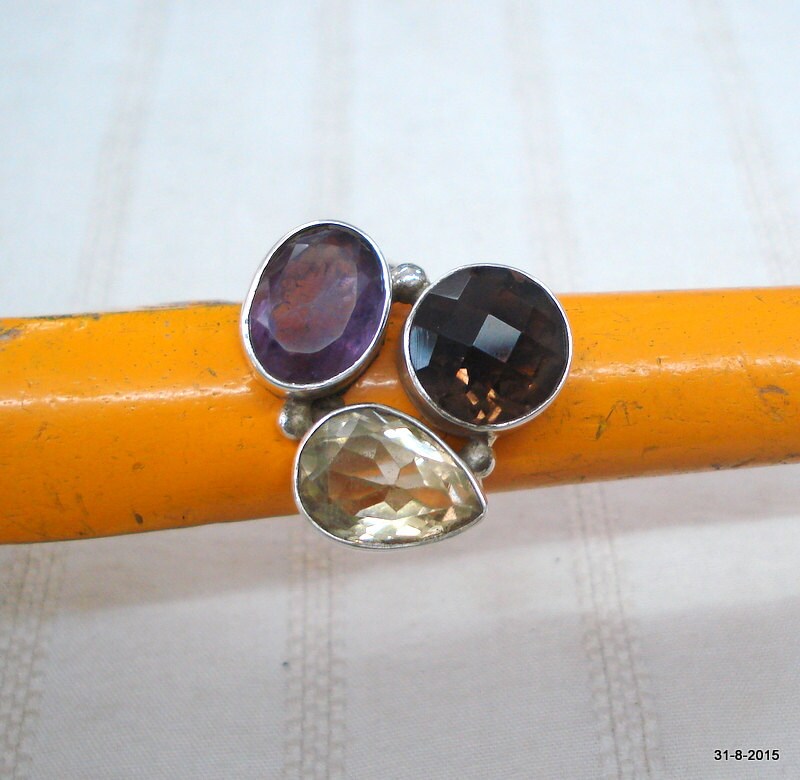 sterling 925Er Silber Ring Amethyst Citrin Und Rauchigen Topas Edelstein Ring von tribalsilver99