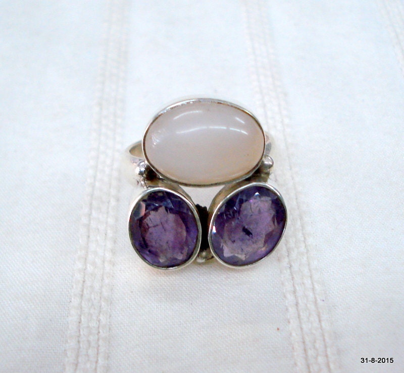 sterling 925Er Silber Ring Amethyst Und Mond-Edelstein-Ring von tribalsilver99