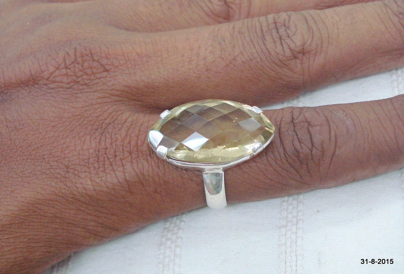 sterling 925Er Silber Ring Gelbe Citrin Edelstein Cocktail Handarbeit von tribalsilver99