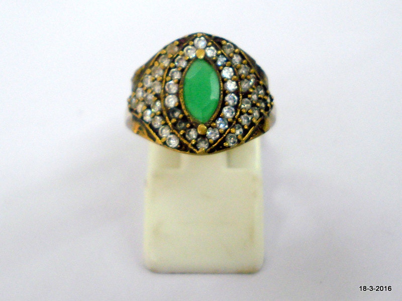 sterling Silber Ring Grün Onyx & Kristall Edelstein Zwei Ton Schmuck von tribalsilver99