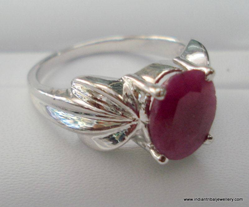 sterling Silber Ring Rubin Edelstein Handgefertigter Schmuck Aus Rajasthan von tribalsilver99