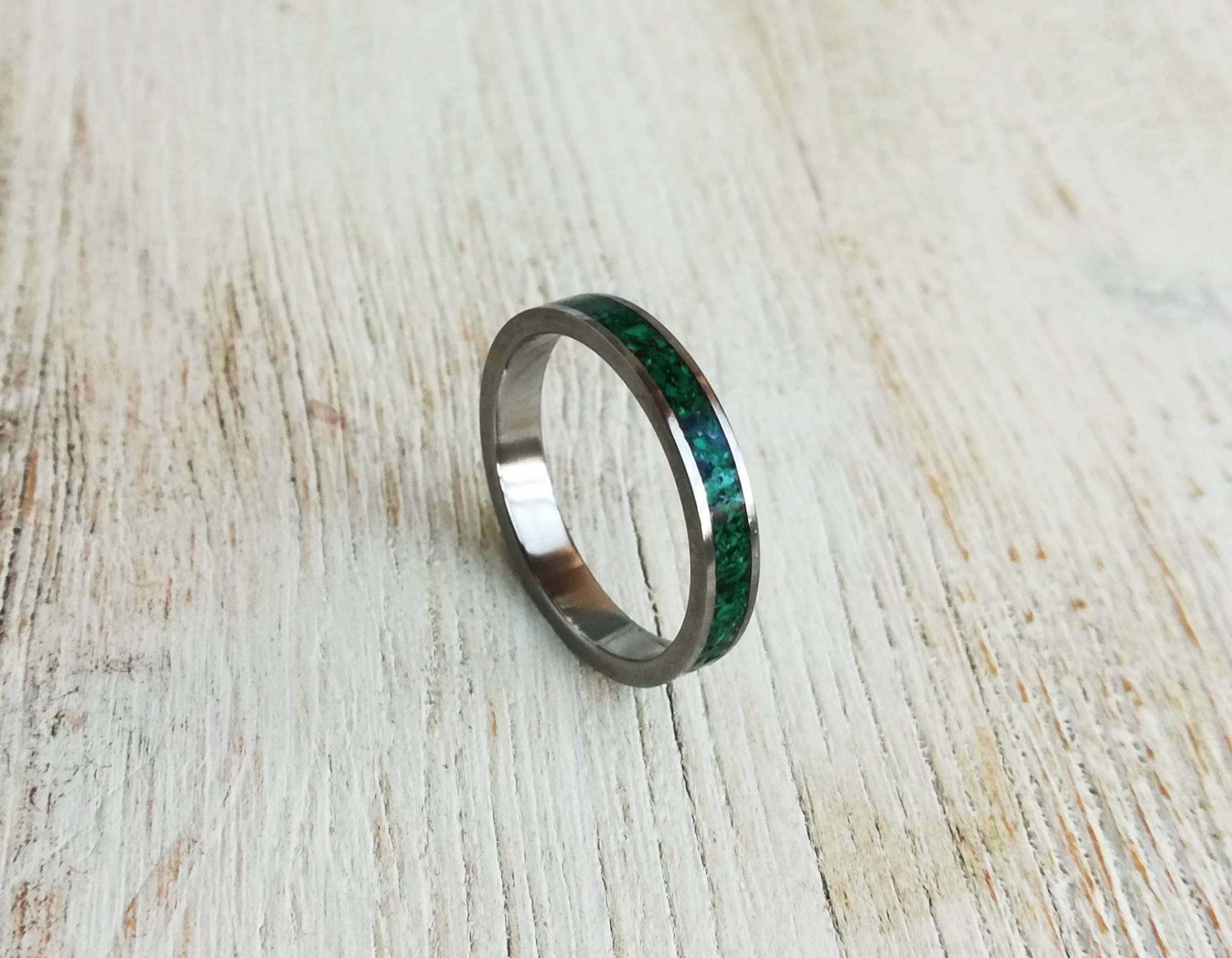 Malachit Ring, Edelstahl Ring Mit Inlay, Herrenring, Ehering Für Frauen von trifleholics