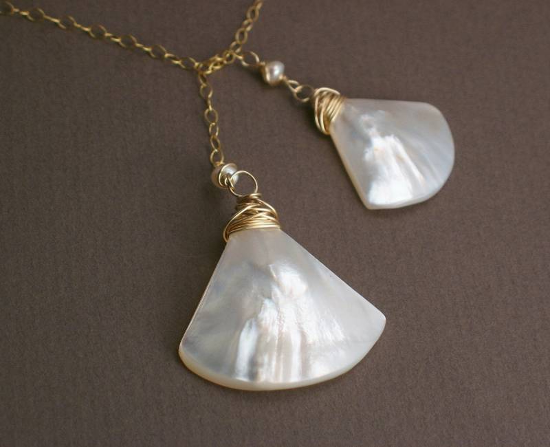 Oceana Gold Lariat Halskette - Perlmutt Schale Auf 14 K Goldfill Kette von trillium