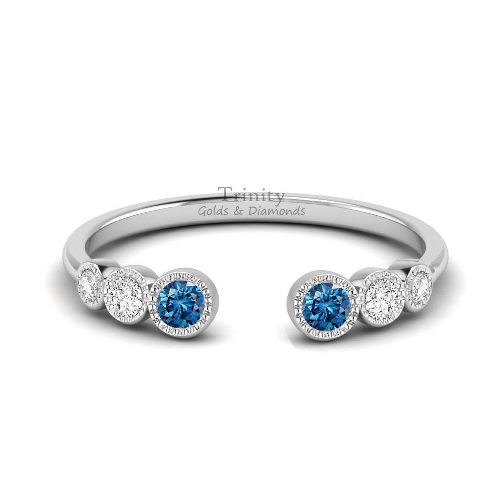 Blauer Topas Jahrestag Ring, Topas Und Weißer Runder Geschnittener Edelstein-Geburtsstein Ring in Sterling Silber, Ehering Band, Geschenke Für Sie von trinitygolddiamonds