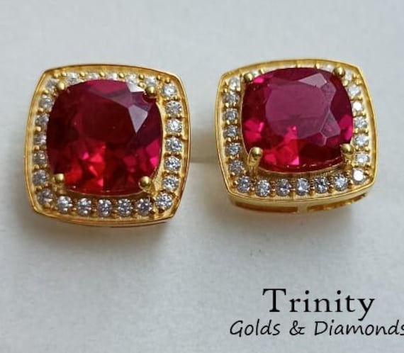 Kissen Geschnitten Rote Granat Ohrstecker/14K Gold Finish Diamant Halo Schraube Zurück Silber Ohrring Ohrringe Für Den Täglichen Gebrauch von trinitygolddiamonds