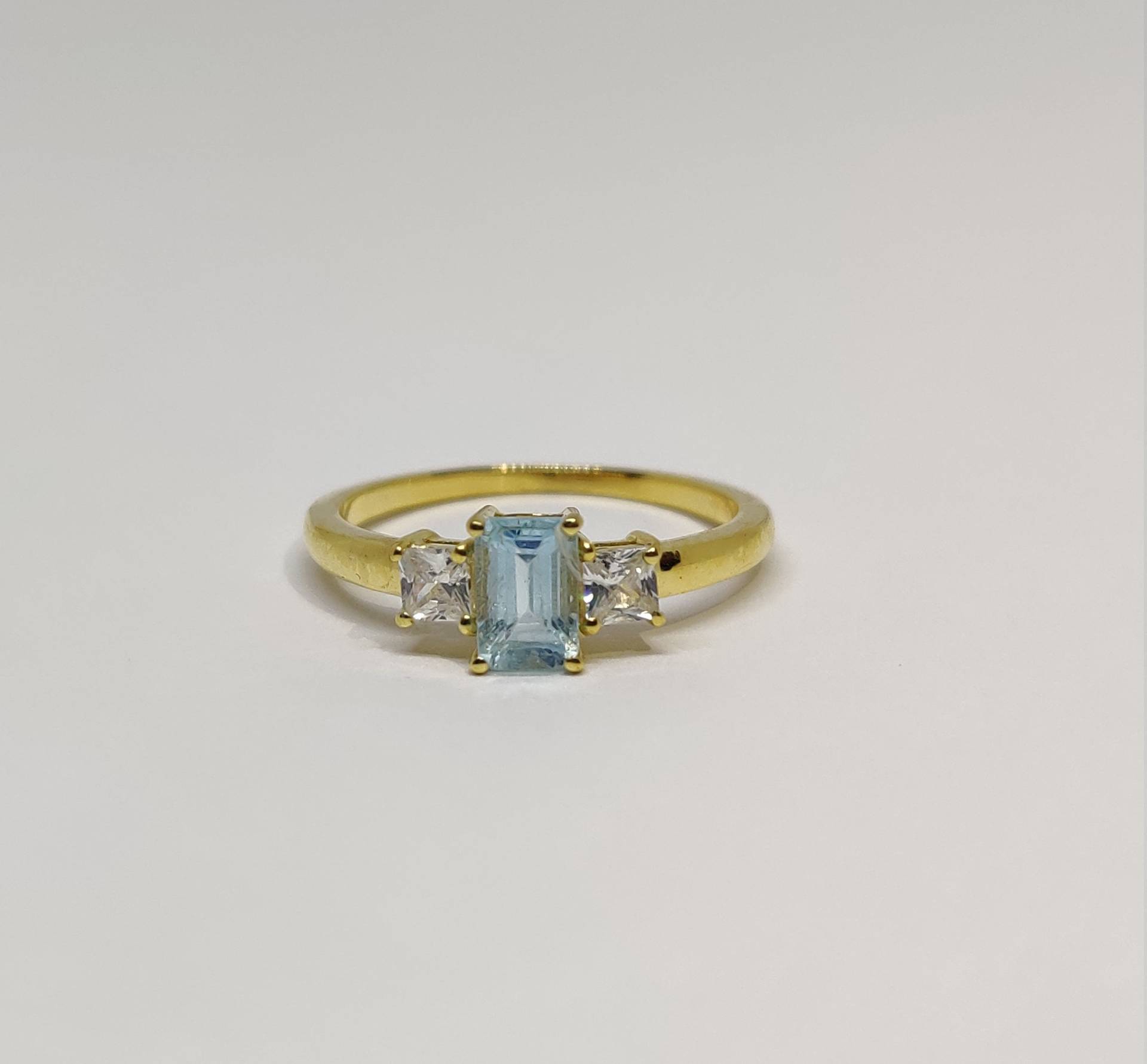 Smaragdschliff Topas Und Prinzessin Diamant Verlobungsring, Ehering, Ring Mit 3 Steinen Blauer Edelstein Ring, Geschenk Für Sie, Geschenke von trinitygolddiamonds