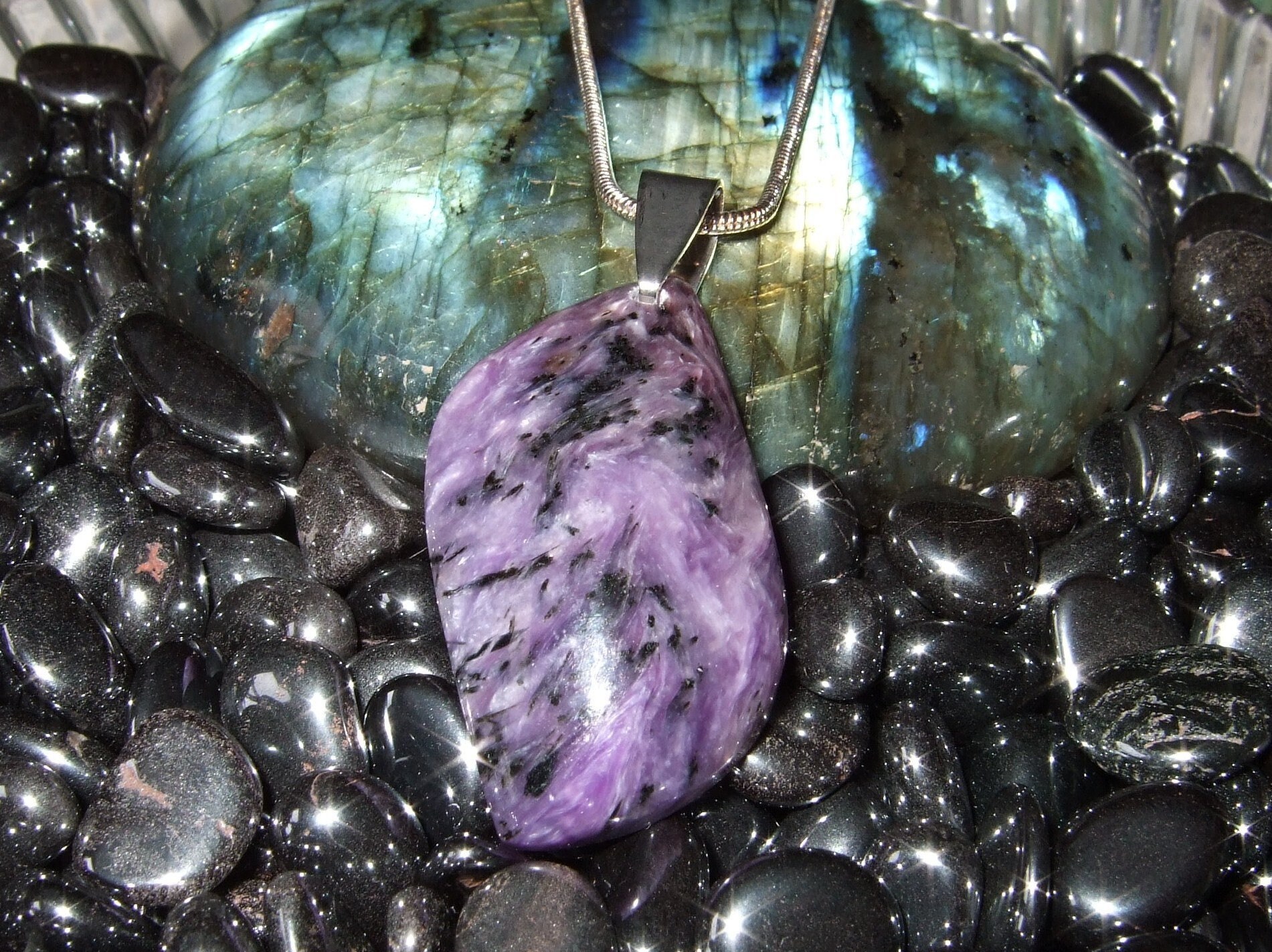 Natur Charoit Anhänger Halskette Sterling Silber Handarbeit in Neufundland Reich von trinityrocks