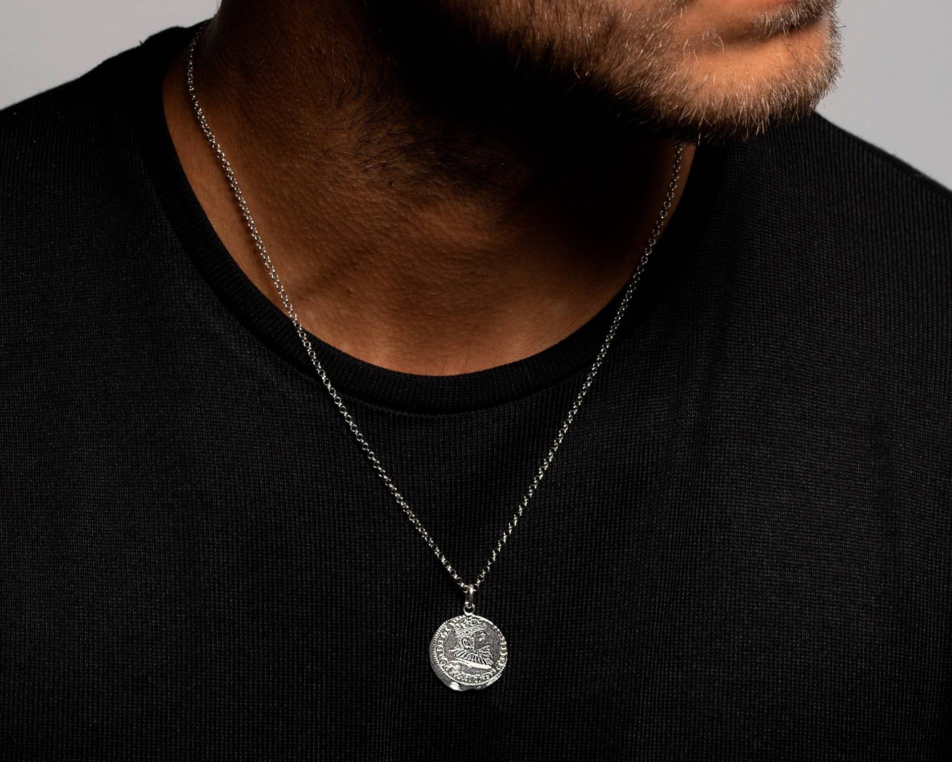 Antike Münzmedaillon-Halskette 18K Vergoldetes Sterlingsilber von triumjewelry