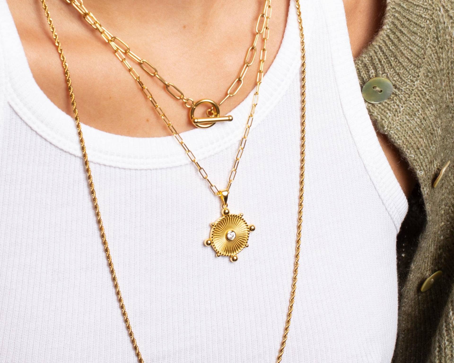 Cz Medaillon Kette 18K Vergoldete Sterling Silber Münze von triumjewelry