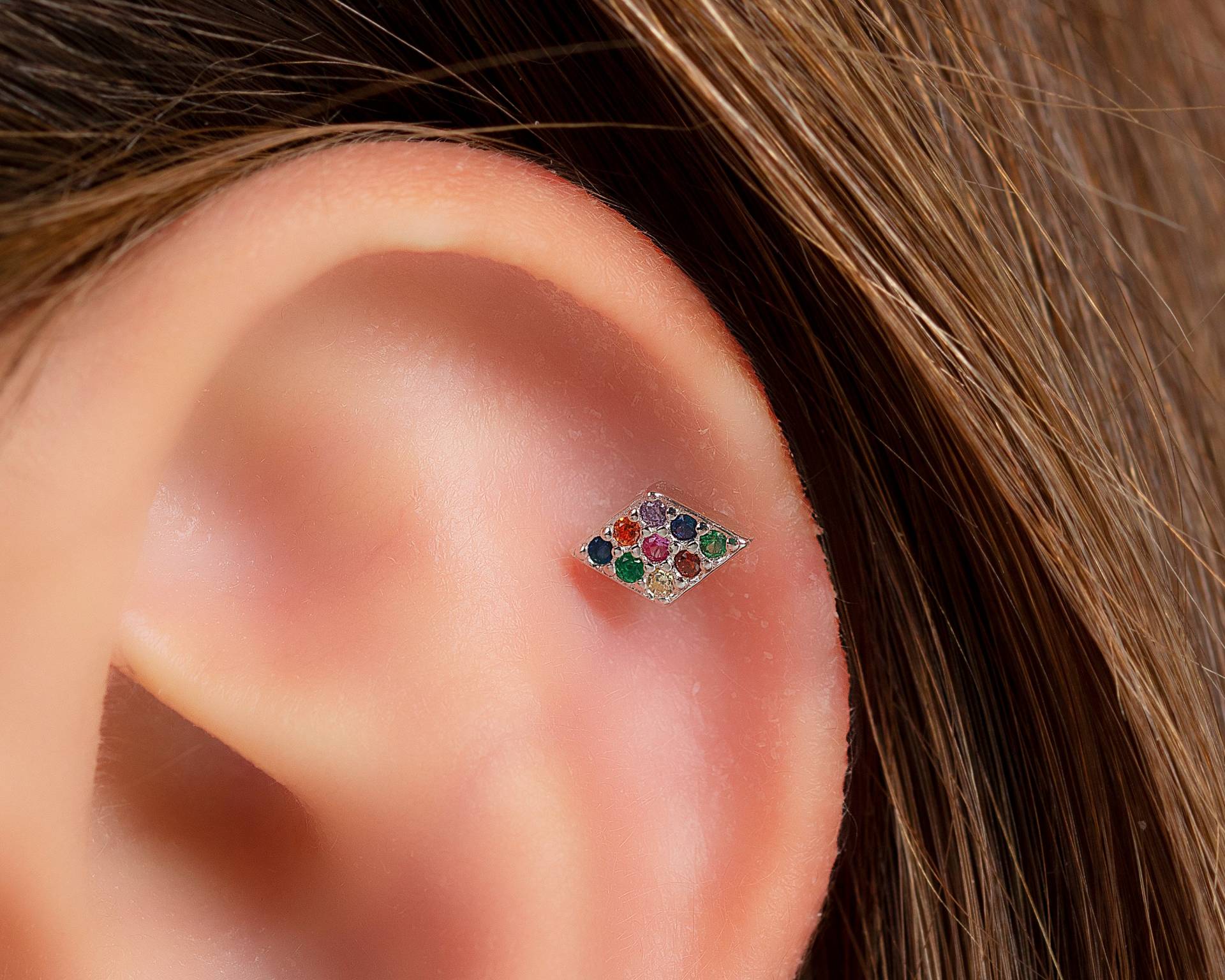 Diamant Cz Piercing 925 Sterling Silber Regenbogen Ohrstecker von triumjewelry