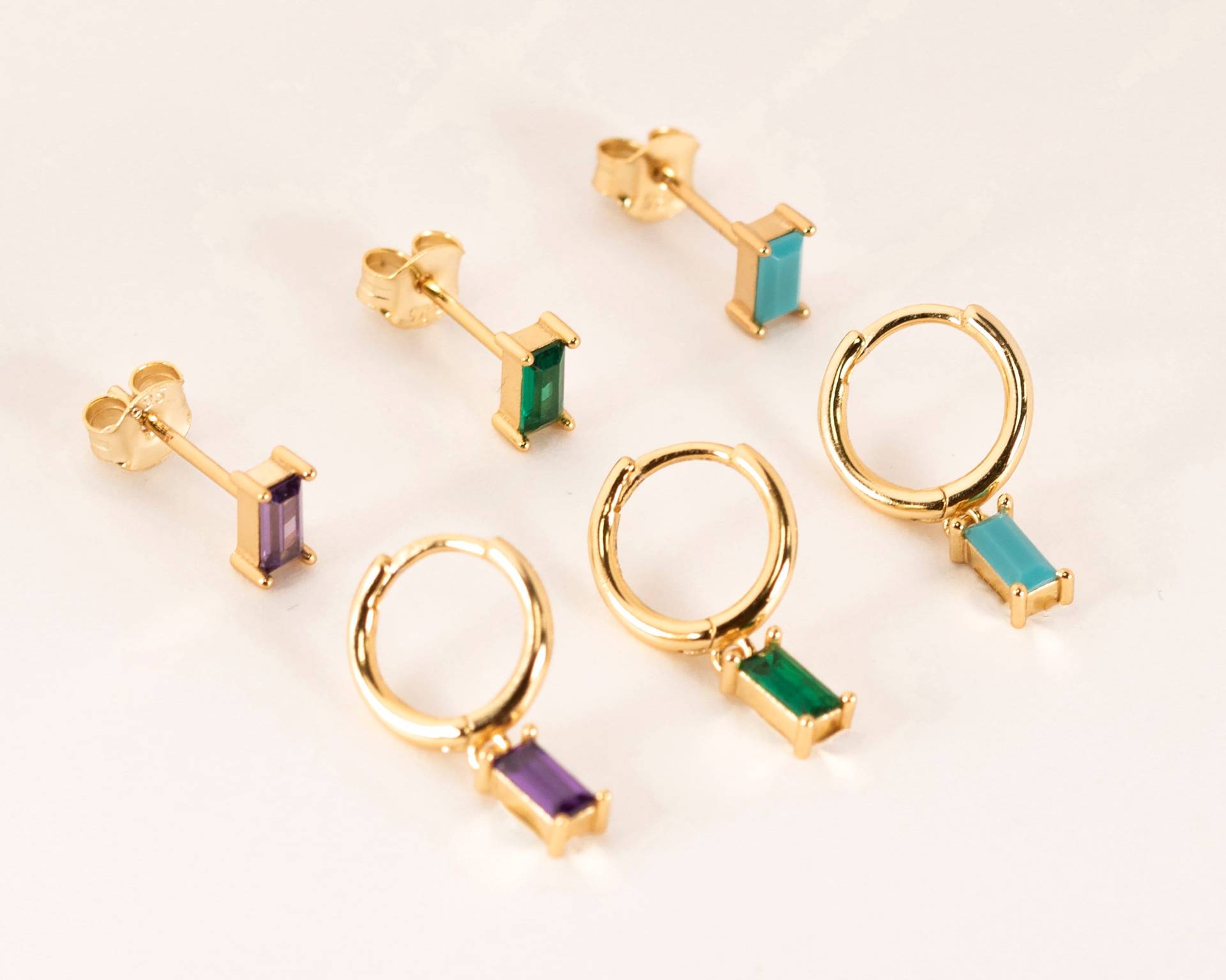 Gold Baguette Ohrringe Cz Smaragd, Türkis, Amethyst, Sterling Silber von triumjewelry