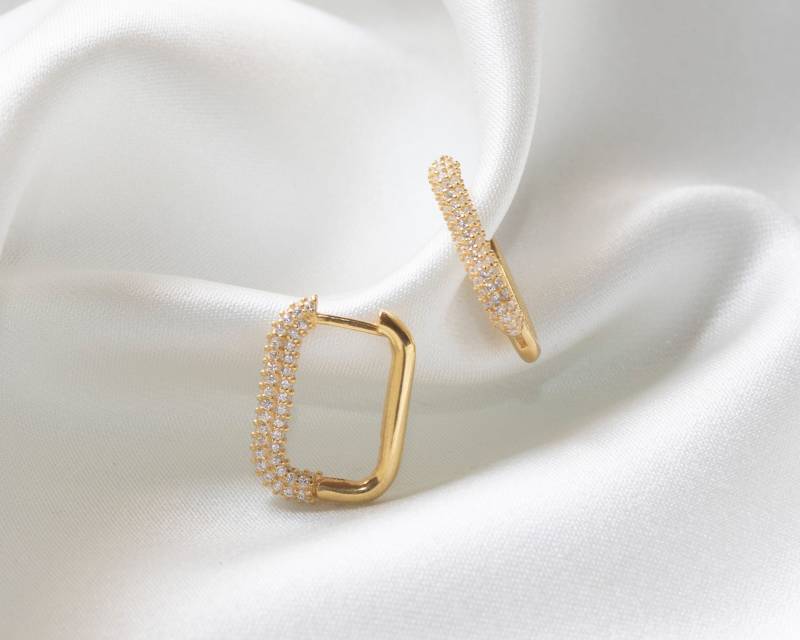 Pave Cz Sterling Silber Creolen Zierliche Vergoldete Creolen von triumjewelry