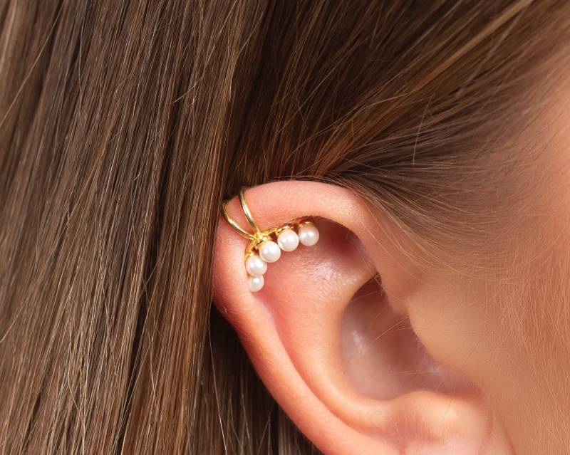 Perle Helix Ohrmanschette 18K Vergoldetes Sterling Silber, Nicht Durchbohrt von triumjewelry