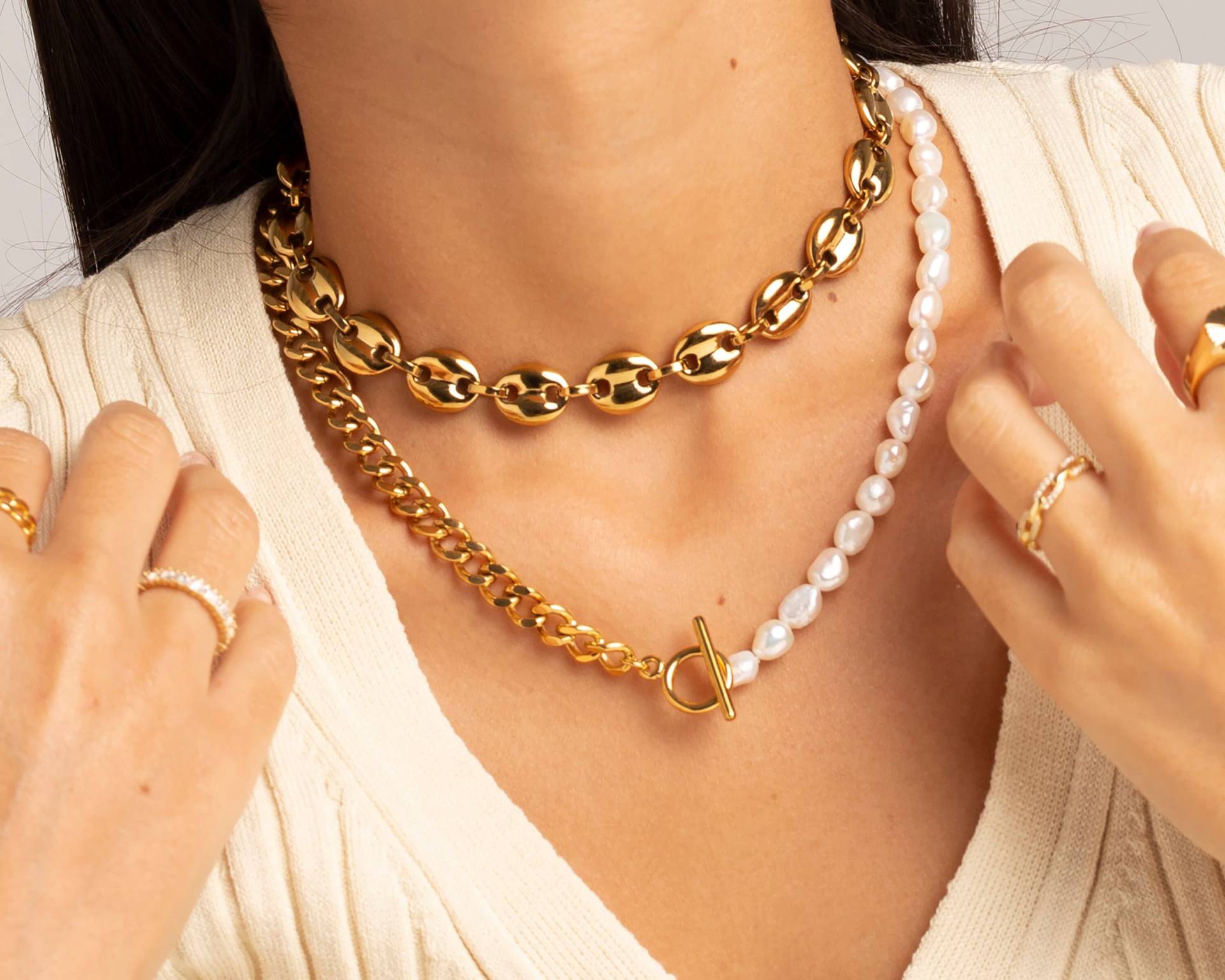 Puffed Mariner Link Gold Halskette 18K Filled Edelstahlkette von triumjewelry