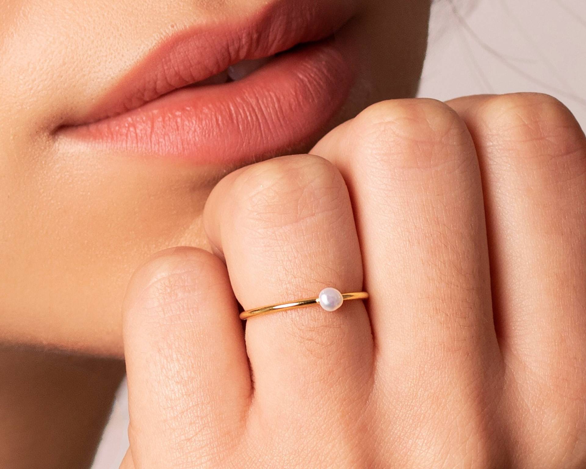 Zierlicher Süsswasserperlen-Ring 18K Vergoldetes Sterlingsilber von triumjewelry