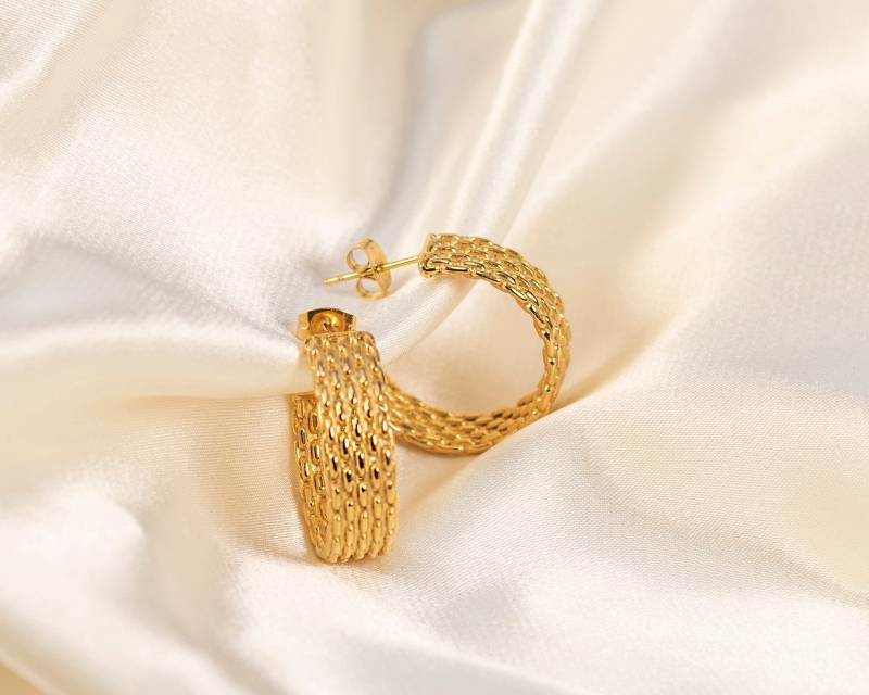 strukturierte Goldcreolen 18K Plattierter Edelstahl, 25 Mm von triumjewelry