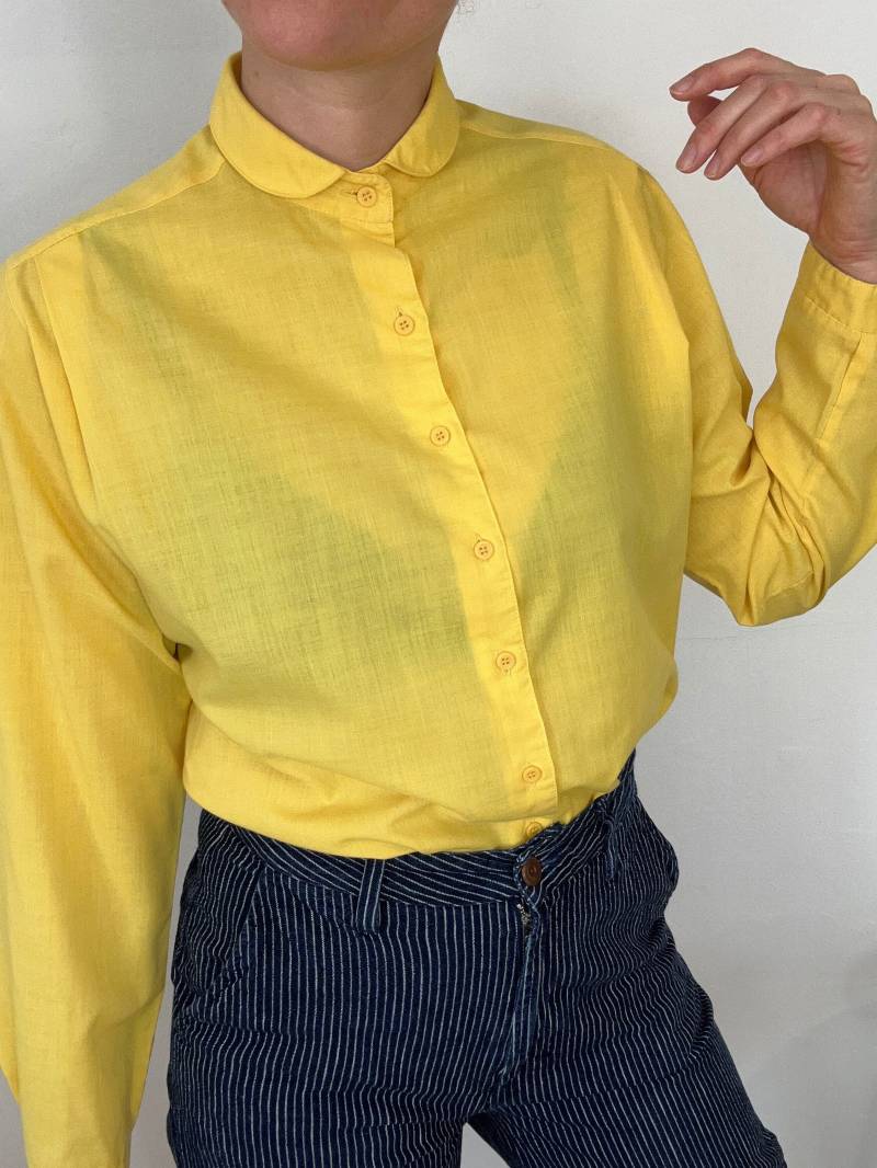Gelbe Vintage Bluse Hemdbluse Langarmbluse Gr38/40 von trouvelieblingsteile