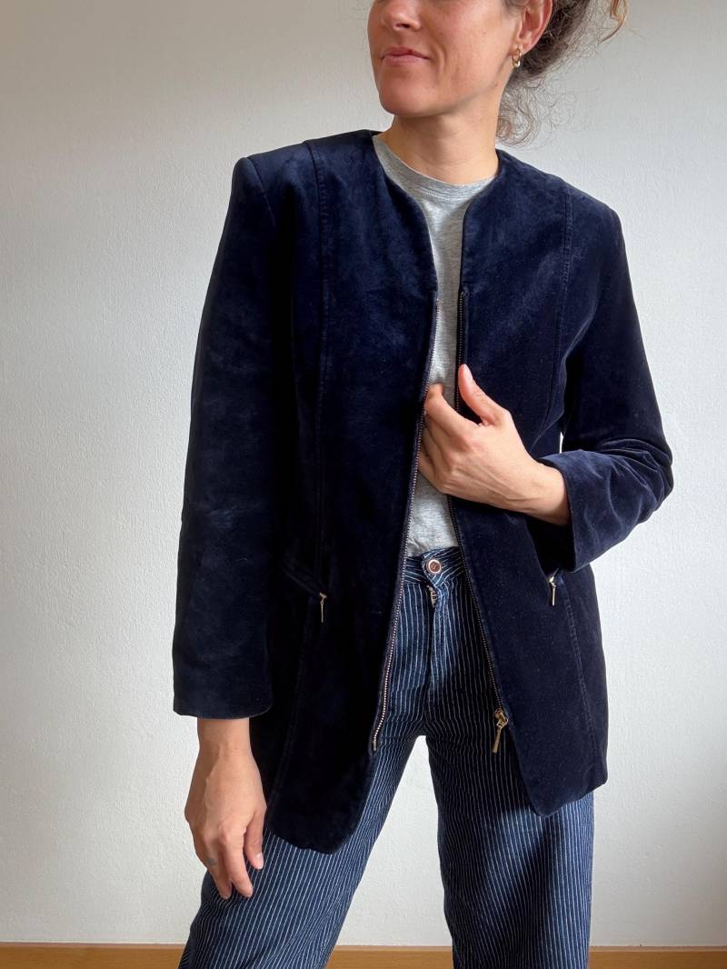 Toller Dunkelblauer Vintage Samtblazer Blazer Aus Samt Gr38 von trouvelieblingsteile