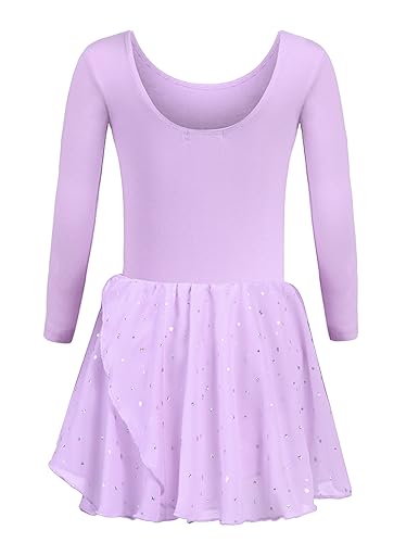 Trudge Mädchen Ballettkleidung Ballettkleid Kinder Langarm Baumwolle Balletttrikot Ballettanzug Tanzkleid Tanzbody mit Rock Tütü, A Lila, 120 / 3-4 Jahre von trudge