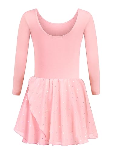 Trudge Mädchen Ballettkleidung Ballettkleid Kinder Langarm Baumwolle Balletttrikot Ballettanzug Tanzkleid Tanzbody mit Rock Tütü, A Rosa, 120 / 3-4 Jahre von trudge