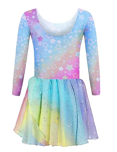 trudge Ballettkleid Kinder Ballettkleidung Mädchen Langarm Balletttrikot Mit Rock Tütü Glitzer Ballett Tanzbody Tanzkleid Kostüm Regenbogen160/9-11 Jahre von trudge