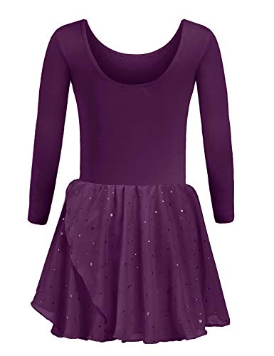 trudge Ballettkleid Kinder Ballettkleidung Mädchen Langarm Balletttrikot Mit Rock Tütü Glitzer Ballett Tanzbody Tanzkleid Kostüm Violett 160/9-11 Jahre von trudge