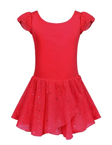 trudge Ballettkleidung Ballettkleid Mädchen Kurzarm Balletttrikot Ballettanzug Tanzkleid Tanzbody Kinder Baumwolle mit Rock Tütü Rot 130 von trudge