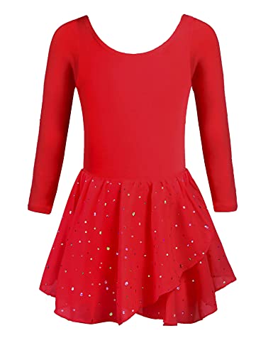 trudge Ballettkleidung Kinder Mädchen Ballett Tanzkleid Langarm Ballettkleid Pailetten Ballettanzug Mit Rock Tütü Ballett Trikot Winerot 150/7-8 Jahre von trudge