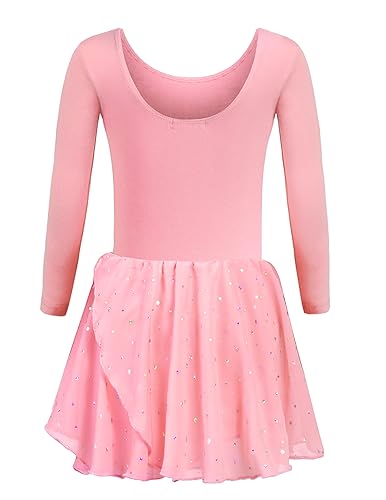 trudge Ballettkleidung Kinder Mädchen Ballett Tanzkleid Langarm Ballettkleid Pailetten Ballettanzug Mit Rock Tütü Balletttrikot Dunkel Rosa 150/7-8 Jahre von trudge
