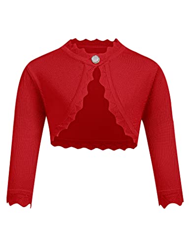 trudge Bolero Mädchen Festlich Bolerojacke Shrug Langarm Schulterjacke Strickjacke Kurz Cardigan Kommunion Hochzeit Schulanfang Rot 146/9-10 Jahre von trudge