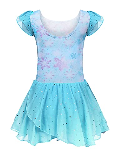 trudge Kinder Ballettkleidung Mädchen Ballettkleid Kurzarm Balletttrikot Ballettanzug Tanzkleid Tanzbody aus Baumwolle mit Chiffon Rock Tütü Muster 7 120 von trudge