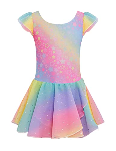 trudge Kinder Ballettkleidung Ballettkleid Mädchen Kurzarm Baumwolle Balletttrikot Ballettanzug Tanzkleid Tanzbody mit Rock Tütü PAT8 120 von trudge