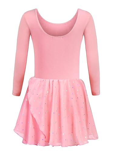 trudge Ballettkleidung Mädchen Ballettkleid Langarm Ballettanzug Kinder Baumwolle Ballett Trikot Mit Rock Tütü Tanzkleid Dunkel Rosa 120/2-3 Jahre von trudge