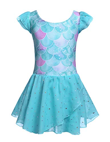 trudge Kinder Ballettkleidung Mädchen Ballettkleid Kurzarm Balletttrikot Ballettanzug Tanzkleid Tanzbody aus Baumwolle mit Chiffon Rock Tütü Muster 4 140 von trudge