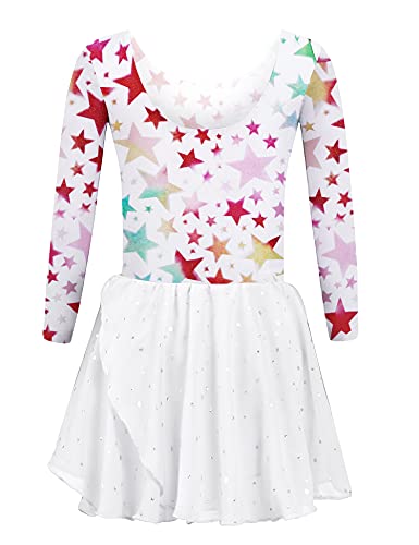 trudge Kinder Ballettkleidung Mädchen Ballettkleid Langarm Stern Balletttrikot Ballettanzug Tanzkleid Tanzbody mit Rock Tütü 130/3-4 Jahre von trudge